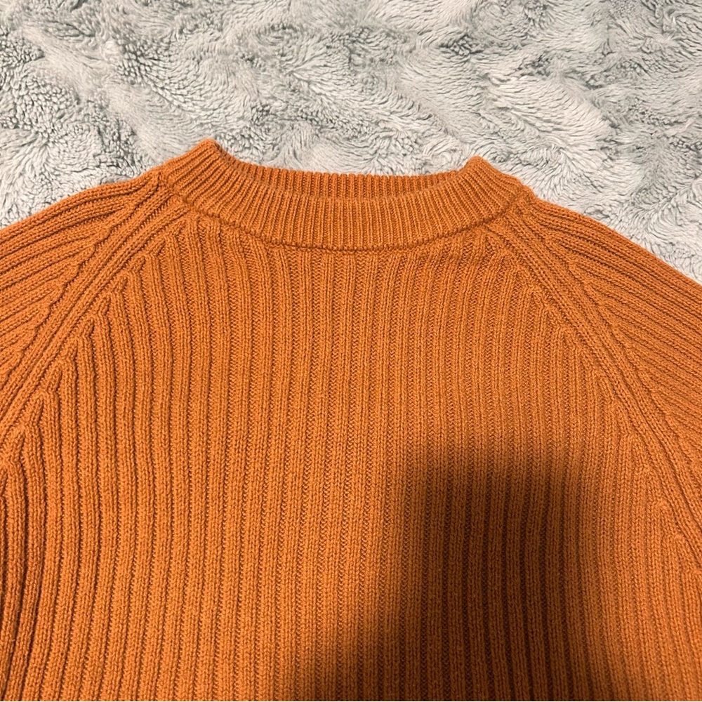 Orange Ribbed Knit Cropped Sweater - Picture 2 of 4